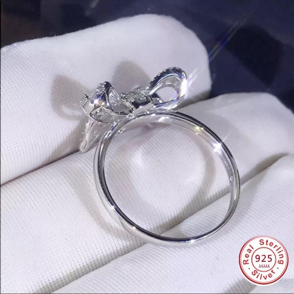 925 silver Sparkling Big Bow Knot Stackable Ring - Picture 3 of 6